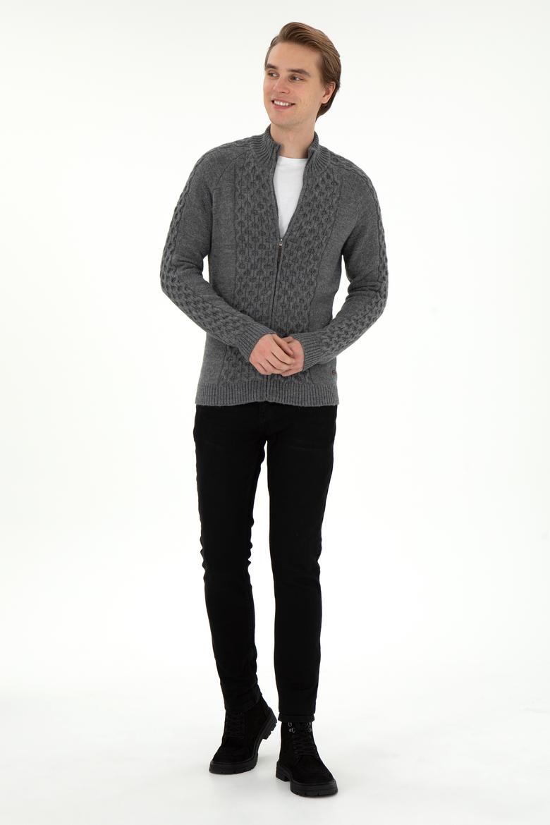 Erkek Gri Melanj Triko Hırka - 50294136015