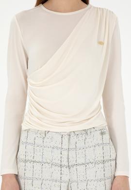 Kadın Krem Bisiklet Yaka Sweatshırt - 50291561044