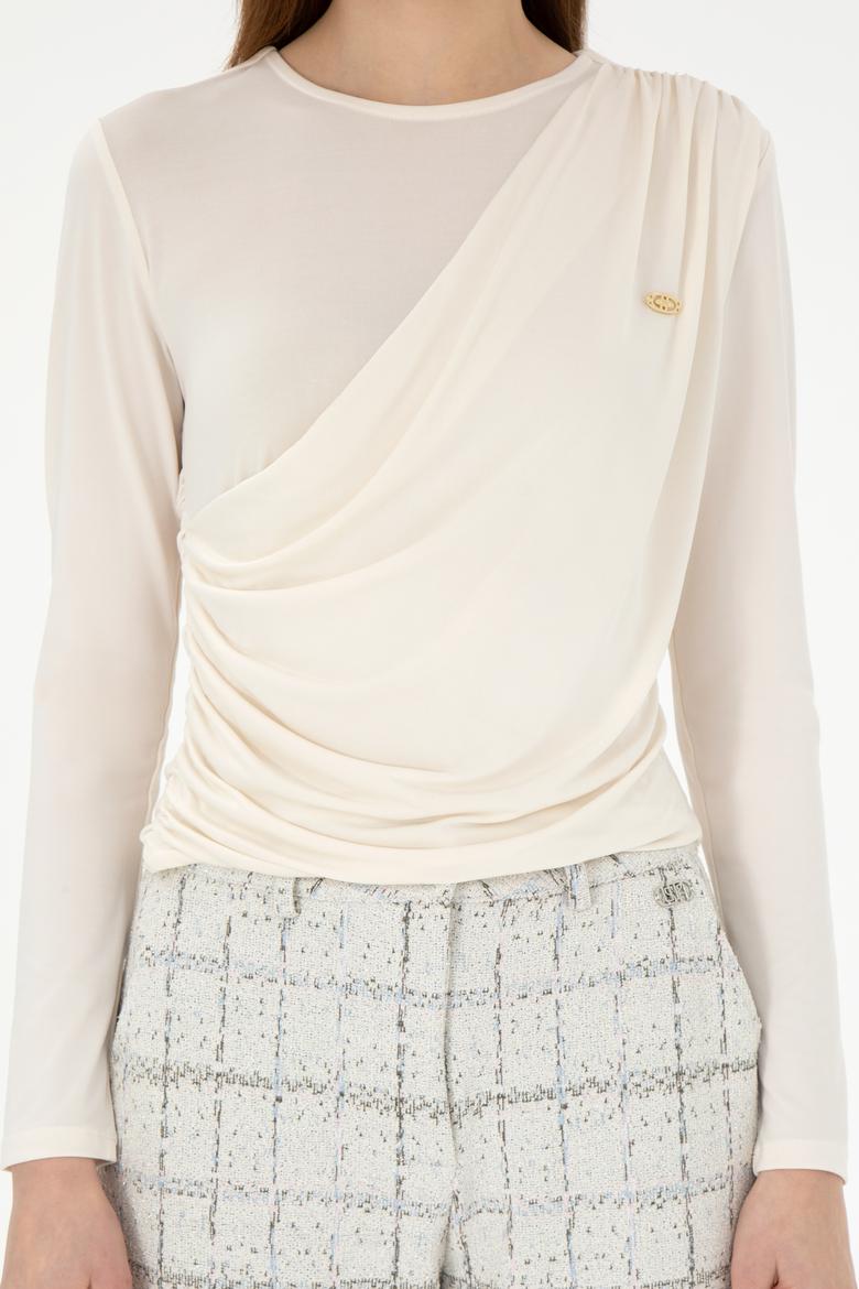 Kadın Krem Bisiklet Yaka Sweatshırt - 50291561044