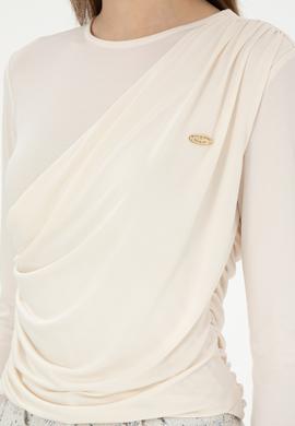 Kadın Krem Bisiklet Yaka Sweatshırt - 50291561044