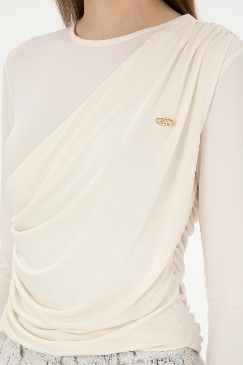 Kadın Krem Bisiklet Yaka Sweatshırt - 50291561044