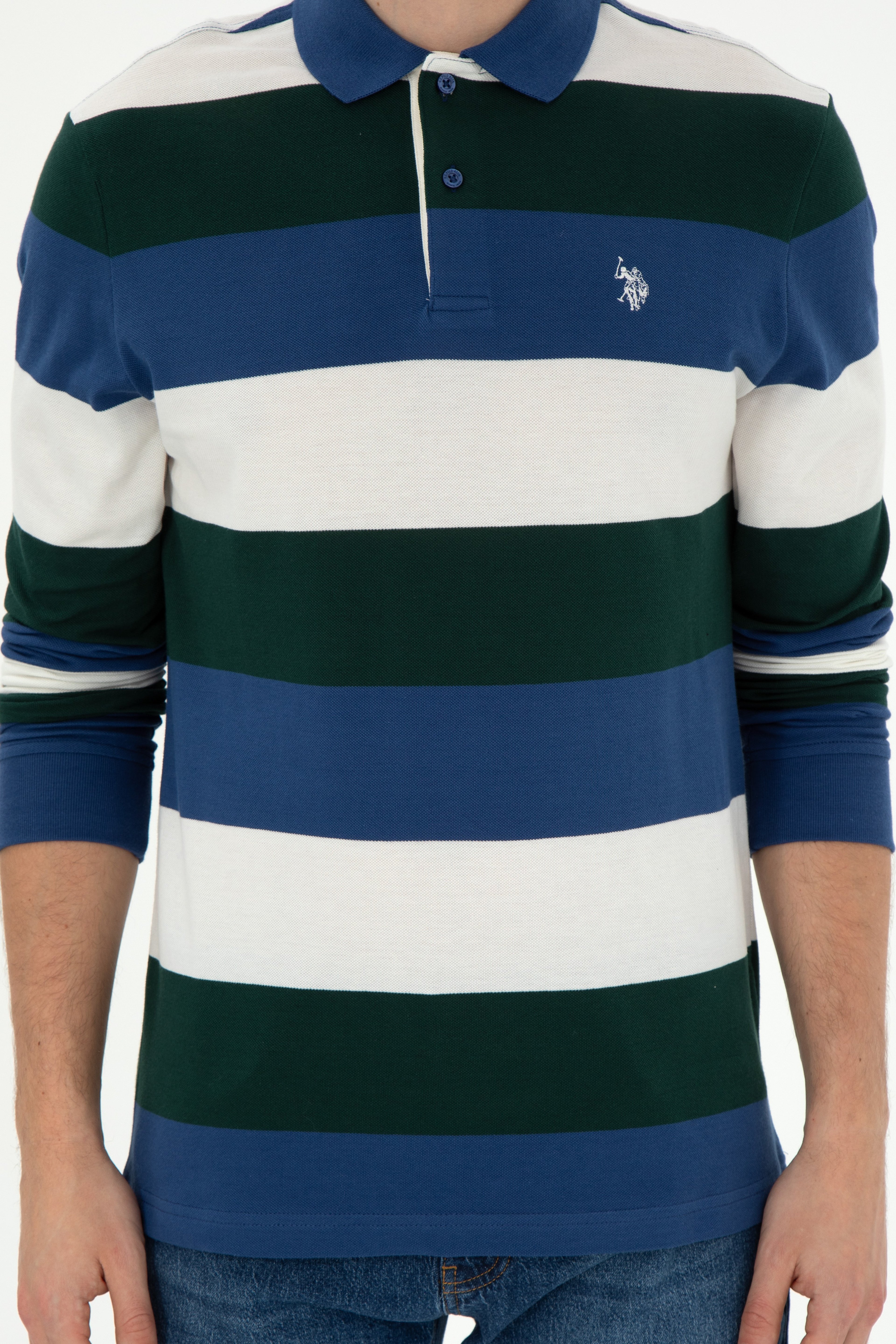 Erkek Regular Fit Polo Yaka Koyu Yeşil Sweatshirt - Image 6
