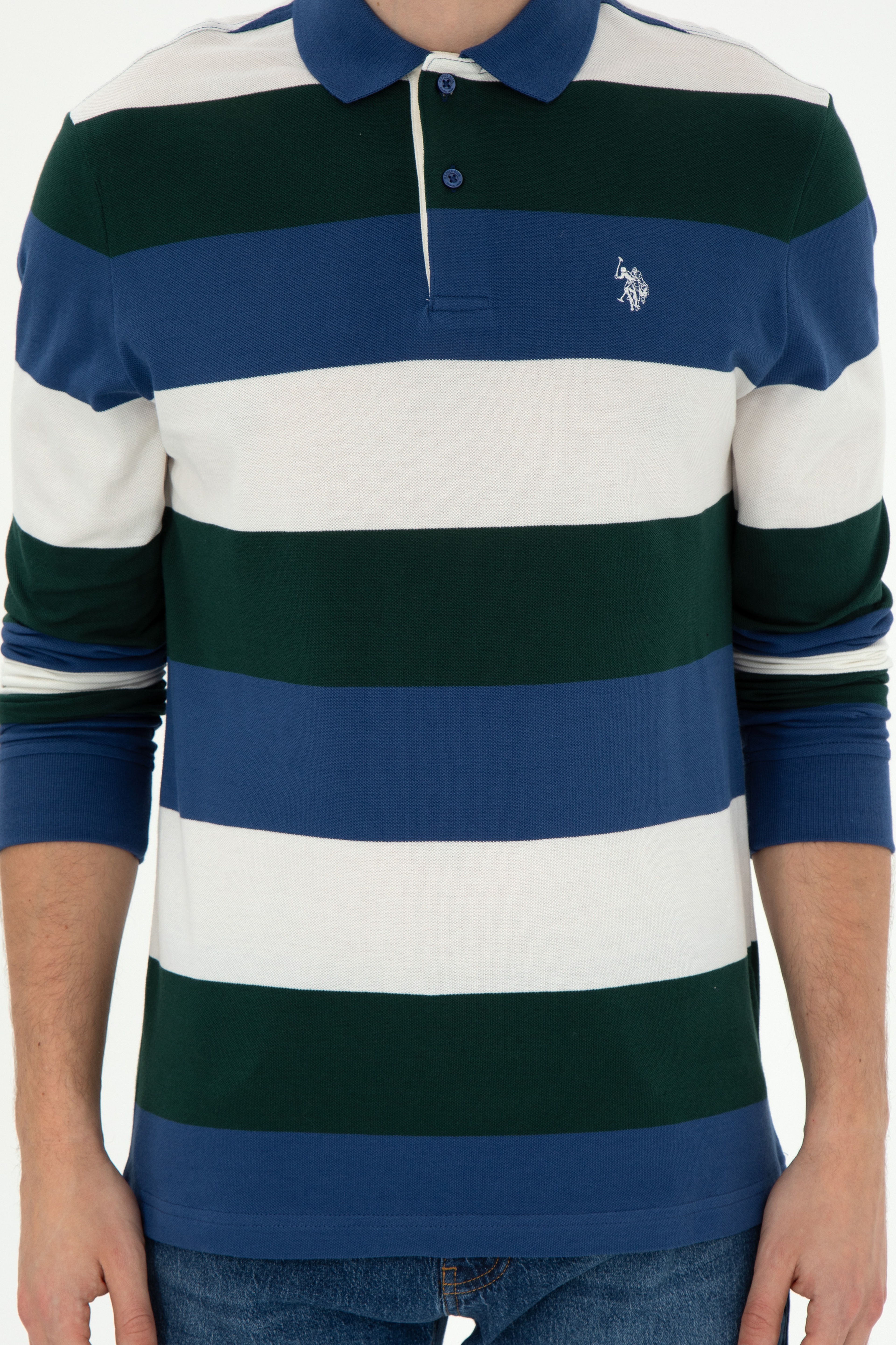 Erkek Regular Fit Polo Yaka Koyu Yeşil Sweatshirt