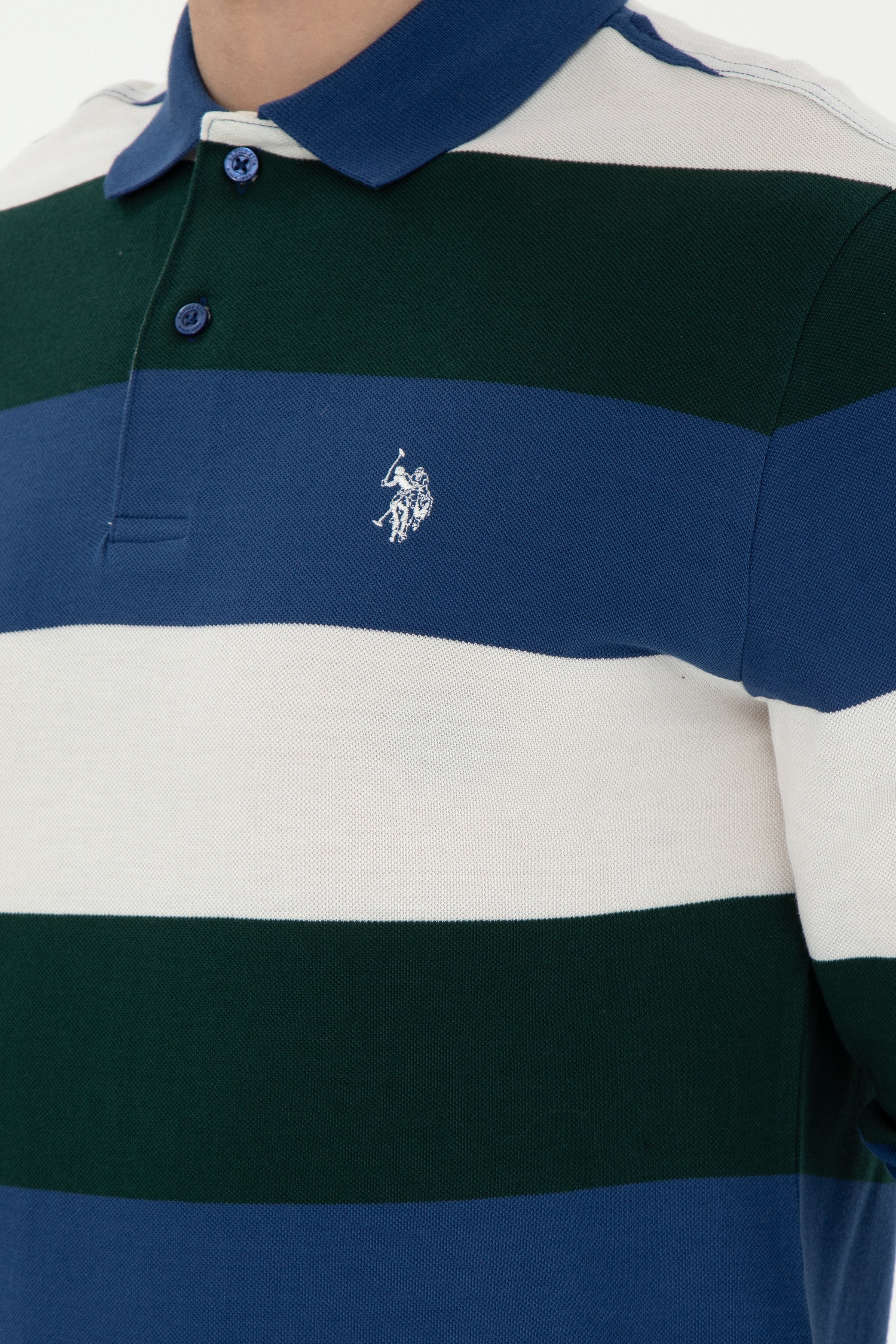 Erkek Regular Fit Polo Yaka Koyu Yeşil Sweatshirt - Image 7