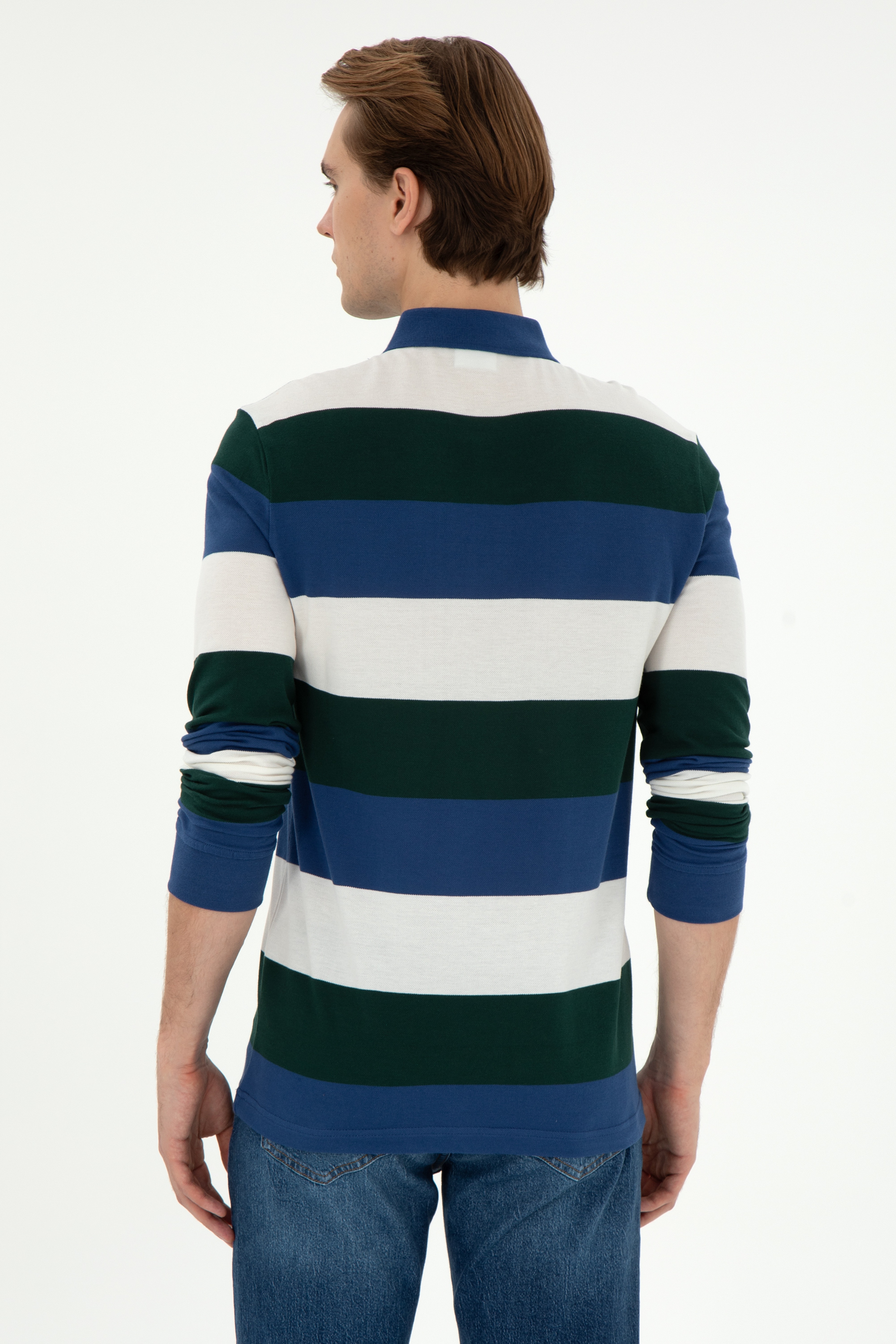 Erkek Regular Fit Polo Yaka Koyu Yeşil Sweatshirt