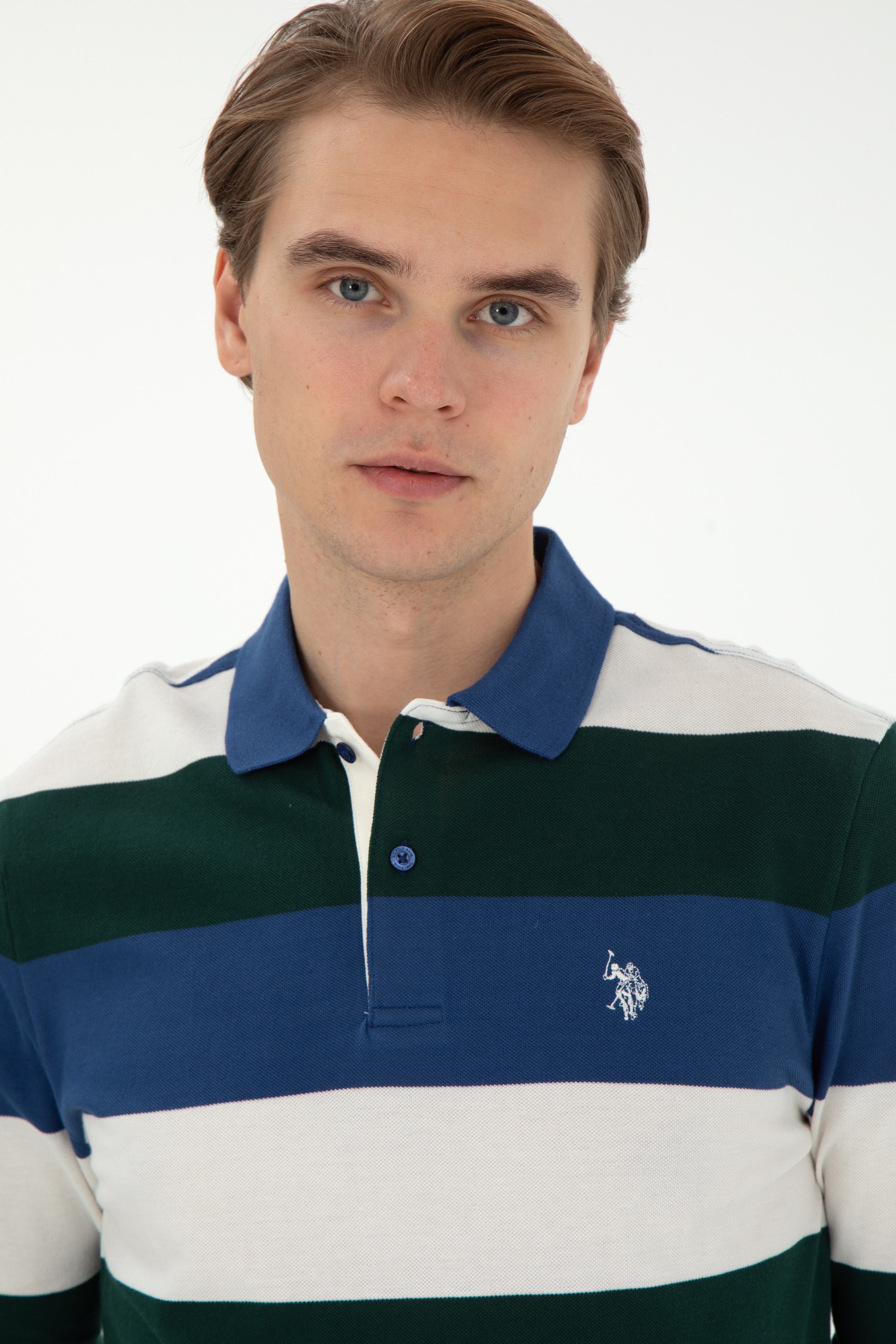 Erkek Regular Fit Polo Yaka Koyu Yeşil Sweatshirt