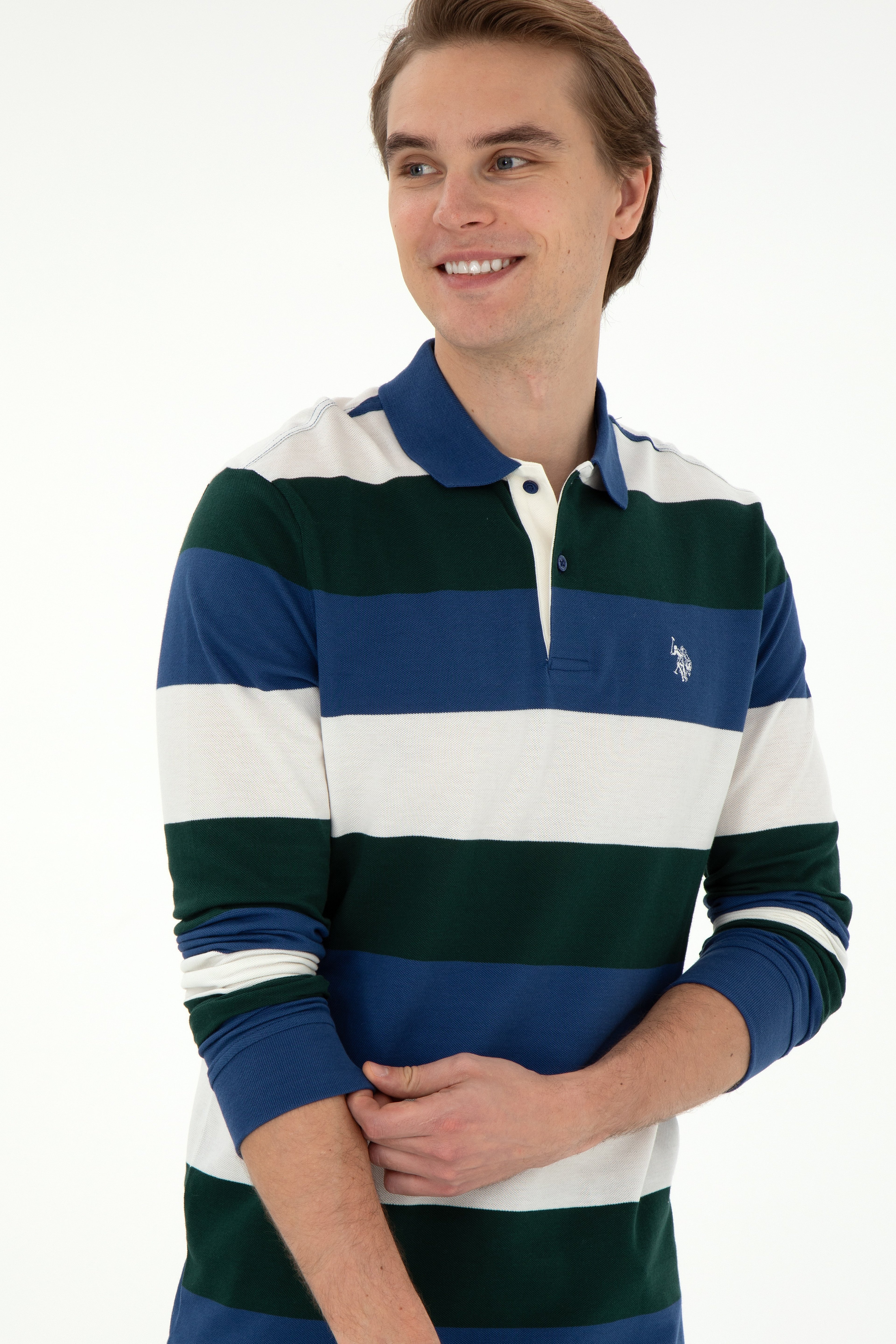 Erkek Regular Fit Polo Yaka Koyu Yeşil Sweatshirt