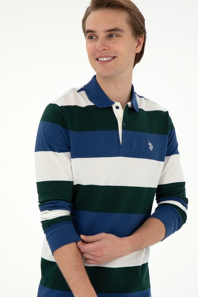 Erkek Regular Fit Polo Yaka Koyu Yeşil Sweatshirt