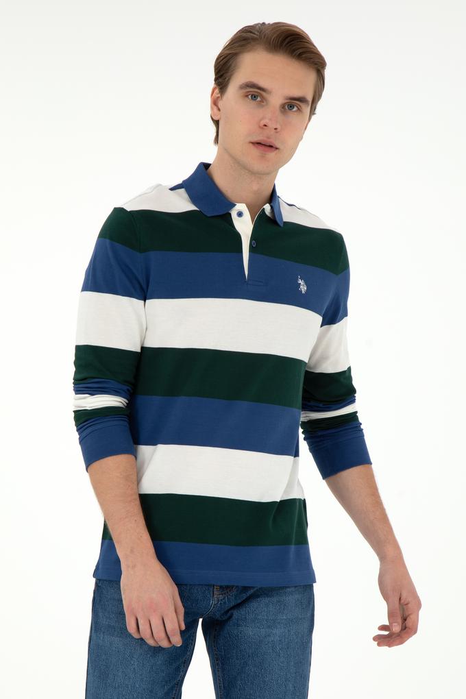 Erkek Regular Fit Polo Yaka Koyu Yeşil Sweatshirt