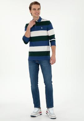 Erkek Regular Fit Polo Yaka Koyu Yeşil Sweatshirt - 50293428091