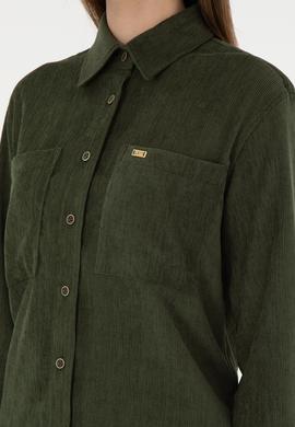 Kadın Haki Uzun Kollu Kadife Görünümlü Gömlek - 50297013006