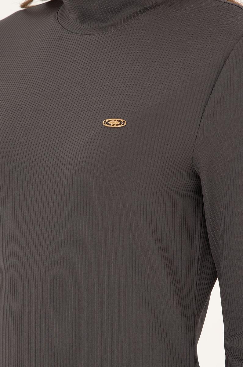 Kadın Antrasit Yırtmaçlı Dik Yaka Midi Boy Örme Elbise