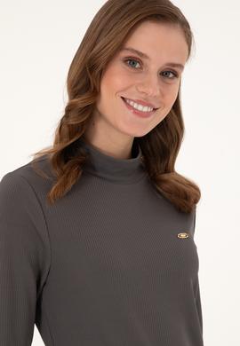 Kadın Antrasit Yırtmaçlı Dik Yaka Midi Boy Örme Elbise - 50297367031