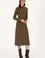 Kadın Haki Yırtmaçlı Dik Yaka Midi Boy Örme Elbise
