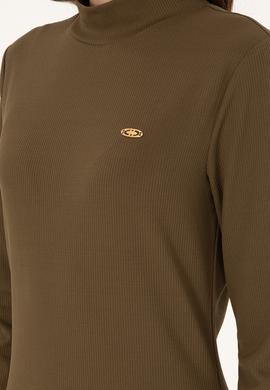 Kadın Haki Yırtmaçlı Dik Yaka Midi Boy Örme Elbise - 50297367008