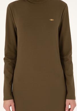 Kadın Haki Yırtmaçlı Dik Yaka Midi Boy Örme Elbise - 50297367008