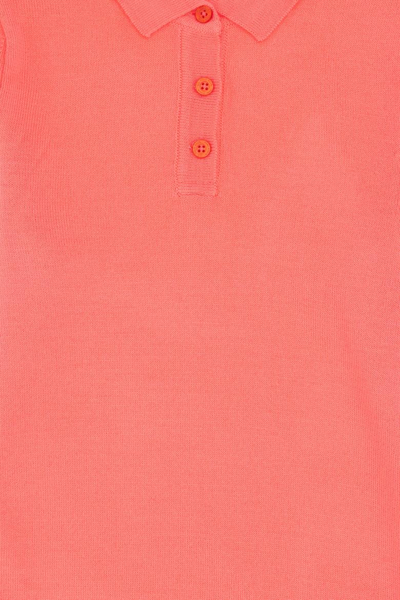 Kız Çocuk Nar Çiçeği Polo Yaka Triko Elbise - 50297179004