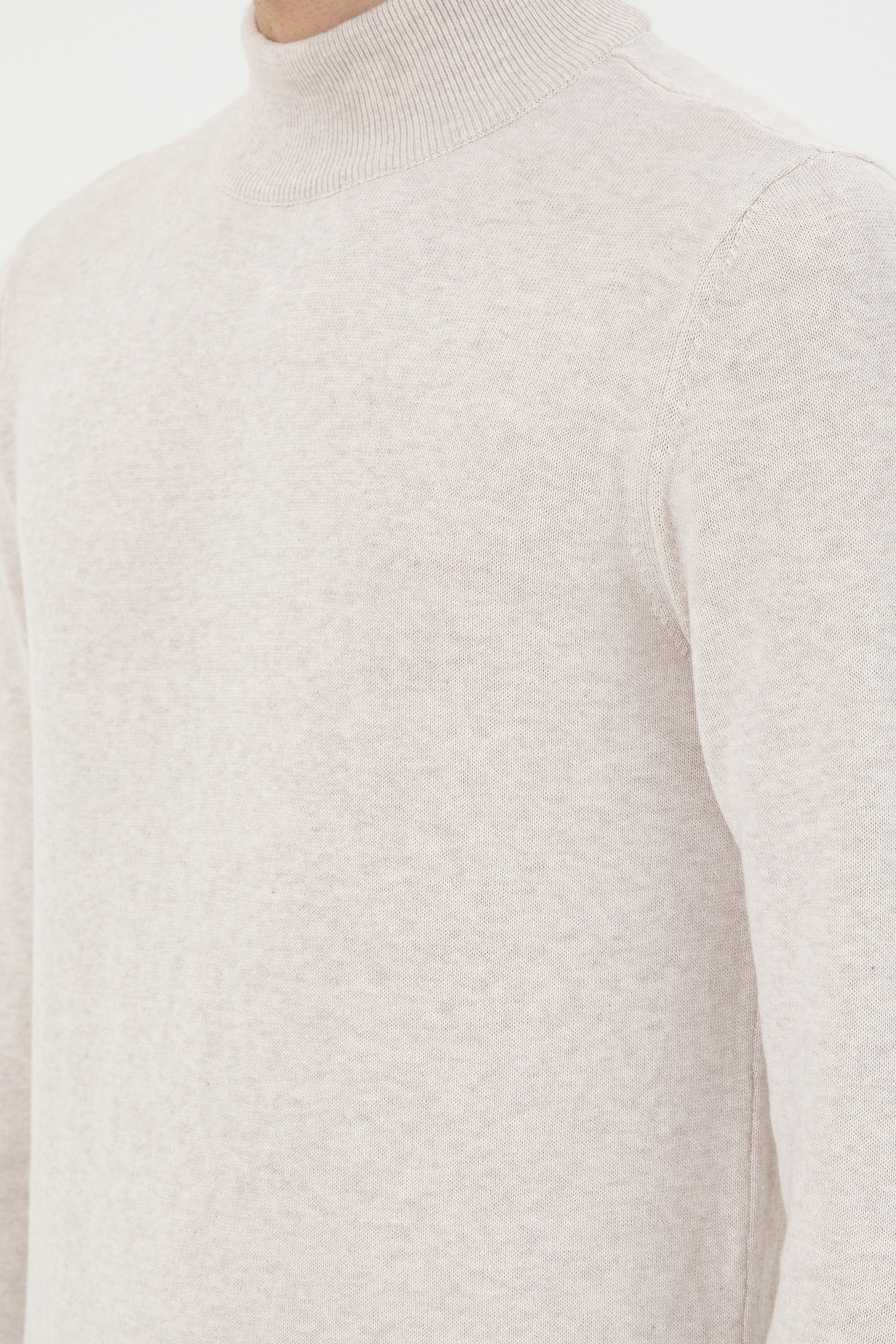 Erkek Slim Fit Yarım Balıkçı Yaka Taş Melanj Basic Kazak
