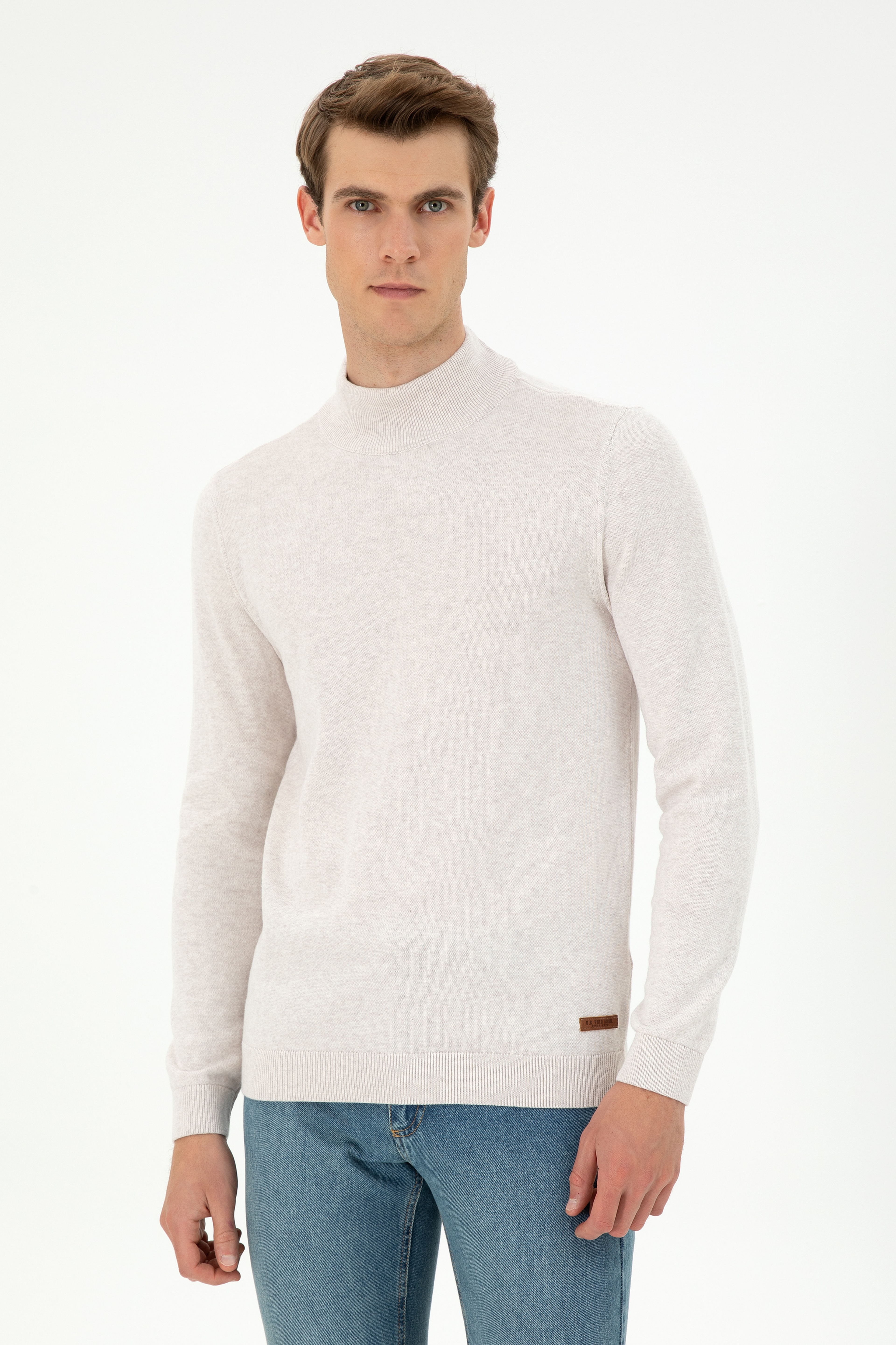 Erkek Slim Fit Yarım Balıkçı Yaka Taş Melanj Basic Kazak - Image 1