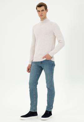 Erkek Slim Fit Yarım Balıkçı Yaka Taş Melanj Basic Kazak - 50294771033