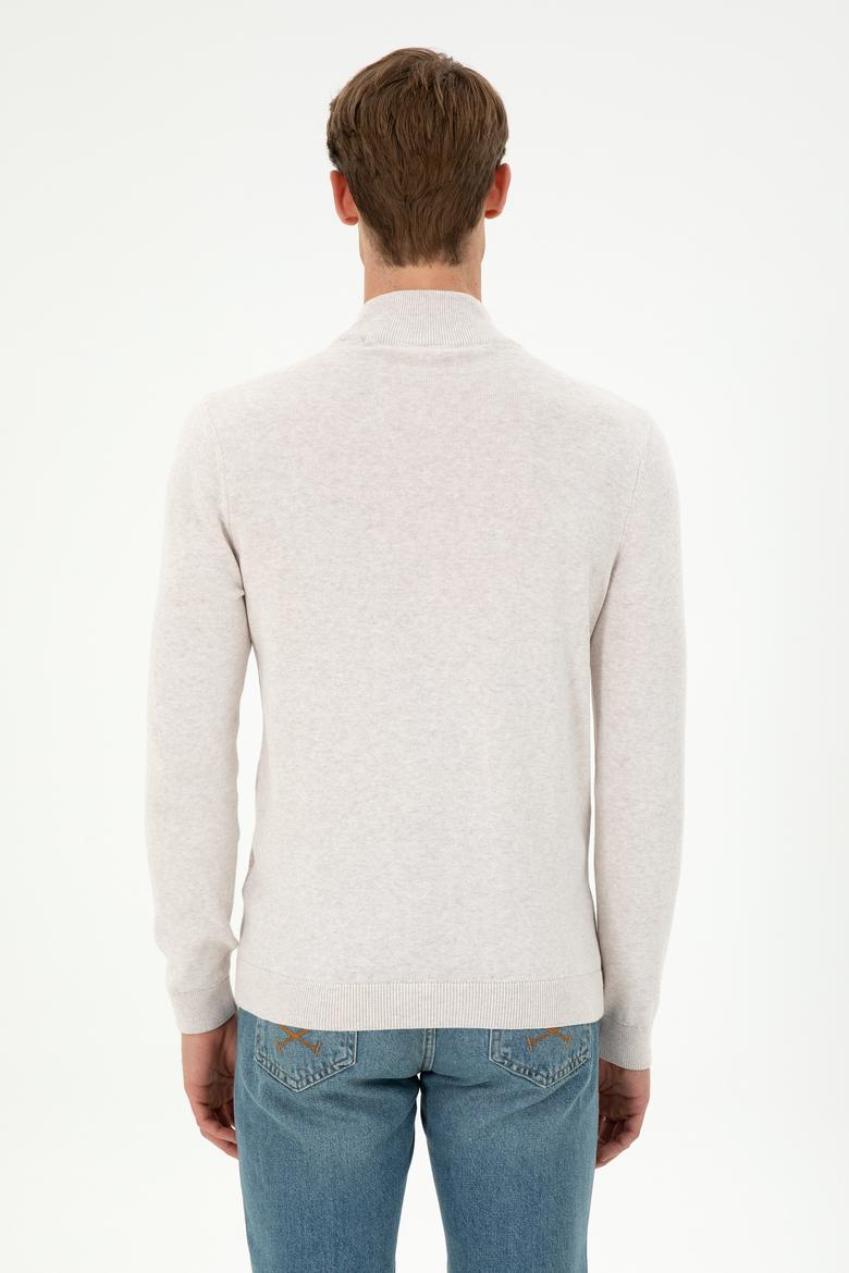 Erkek Slim Fit Yarım Balıkçı Yaka Taş Melanj Basic Kazak - 50294771033