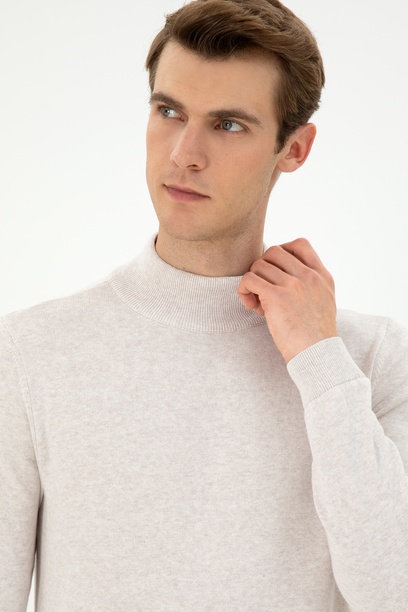 Erkek Slim Fit Yarım Balıkçı Yaka Taş Melanj Basic Kazak
