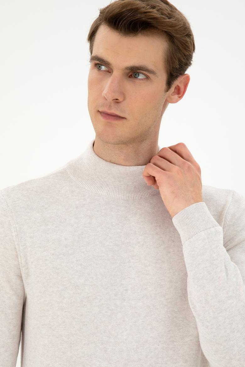 Erkek Slim Fit Yarım Balıkçı Yaka Taş Melanj Basic Kazak - 50294771033