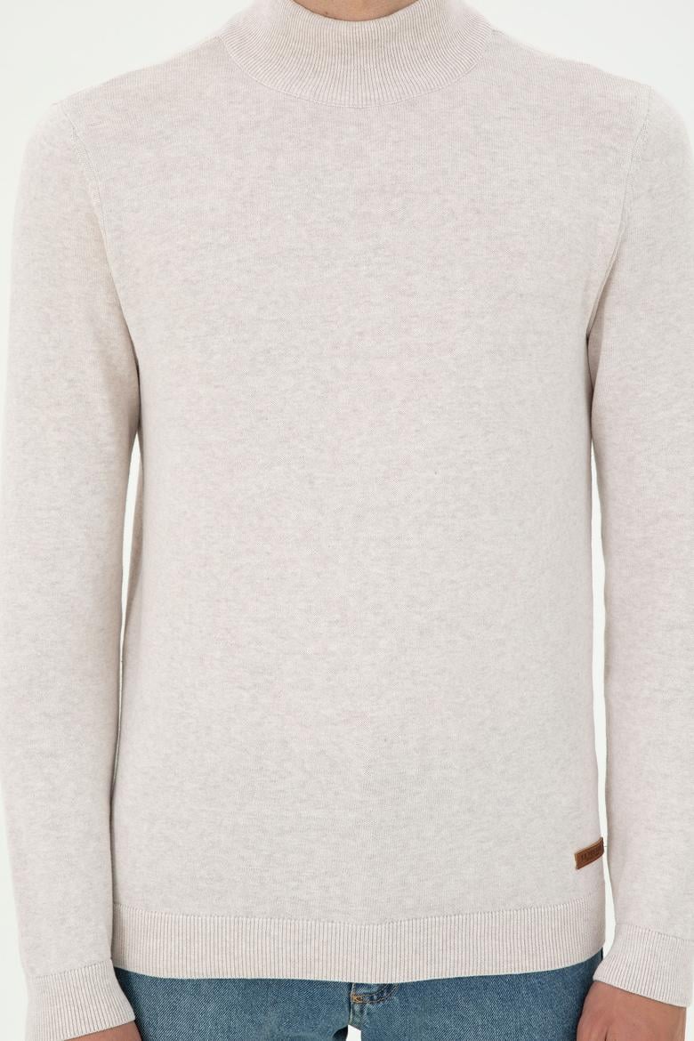 Erkek Slim Fit Yarım Balıkçı Yaka Taş Melanj Basic Kazak - 50294771033