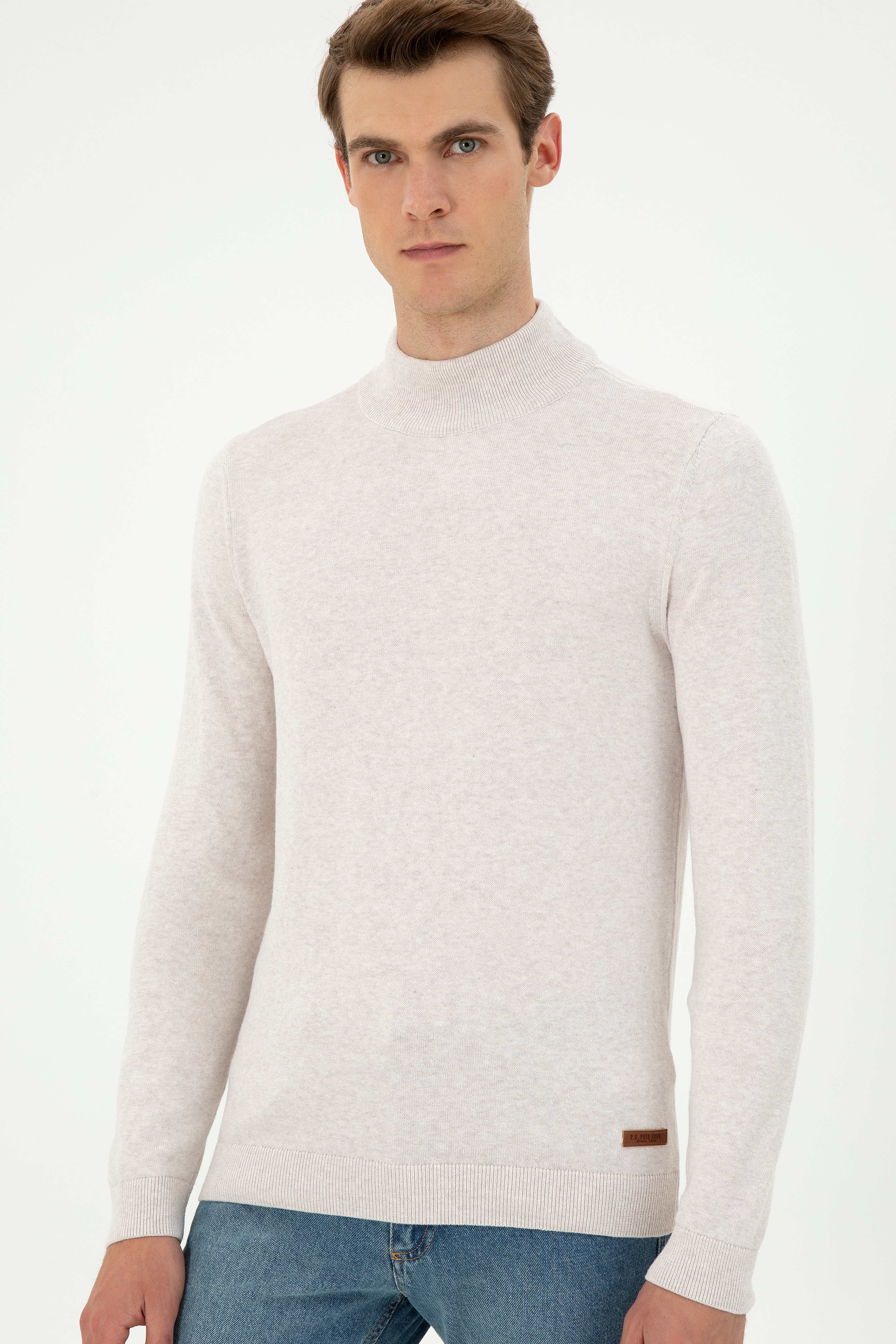 Erkek Slim Fit Yarım Balıkçı Yaka Taş Melanj Basic Kazak - Image 3