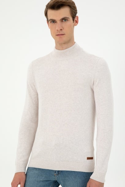Erkek Slim Fit Yarım Balıkçı Yaka Taş Melanj Basic Kazak
