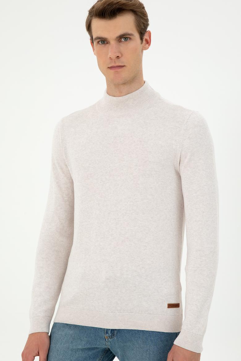 Erkek Slim Fit Yarım Balıkçı Yaka Taş Melanj Basic Kazak - 50294771033