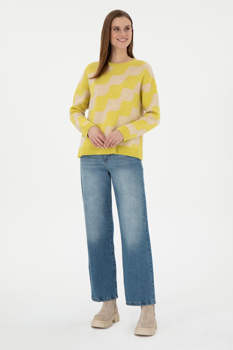 Kadın Fıstık Yeşili Bisiklet Yaka Kazak - 50293119014