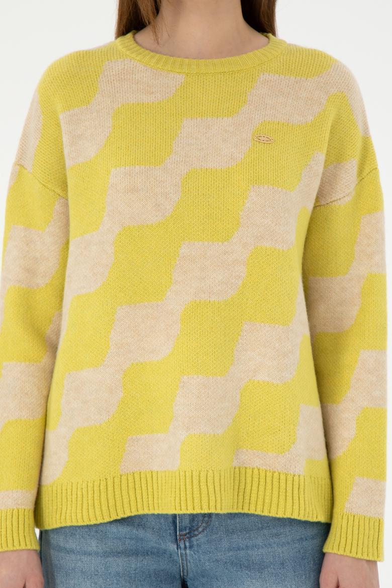 Kadın Fıstık Yeşili Bisiklet Yaka Kazak - 50293119014