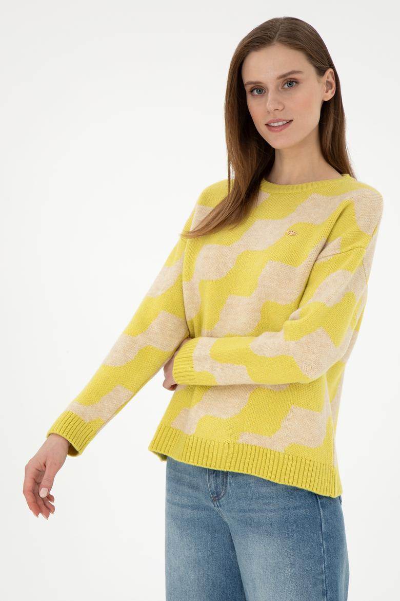 Kadın Fıstık Yeşili Bisiklet Yaka Kazak - 50293119014