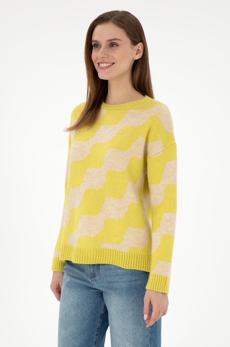 Kadın Fıstık Yeşili Bisiklet Yaka Kazak