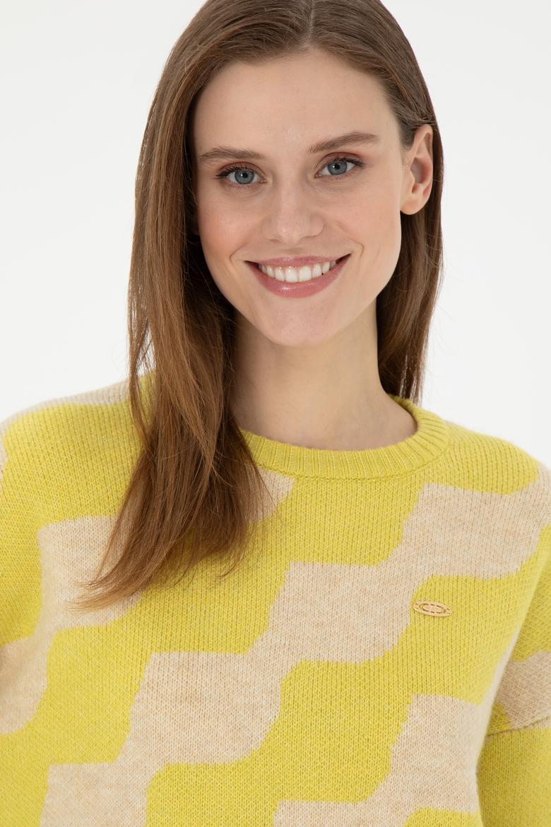 Kadın Fıstık Yeşili Bisiklet Yaka Kazak - 50293119014