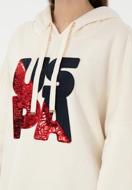 Kadın Krem Kapüşonlu Sweatshirt - 50292353012