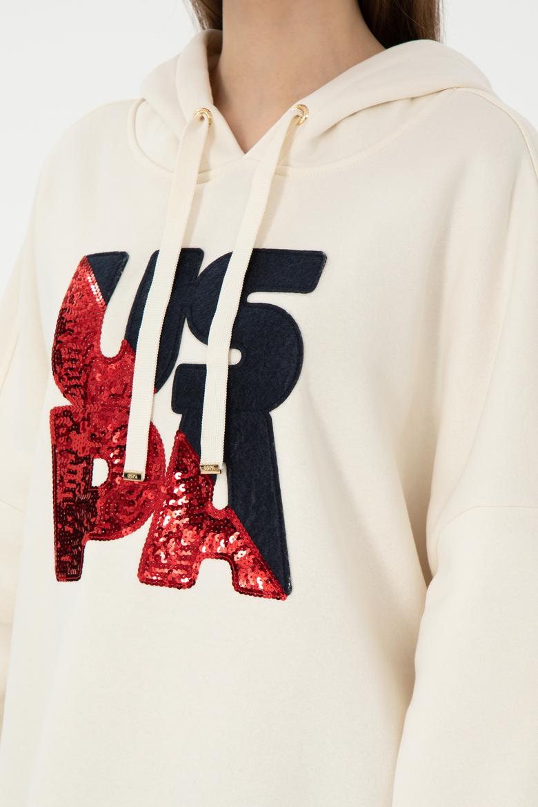 Kadın Krem Kapüşonlu Sweatshirt - 50292353012