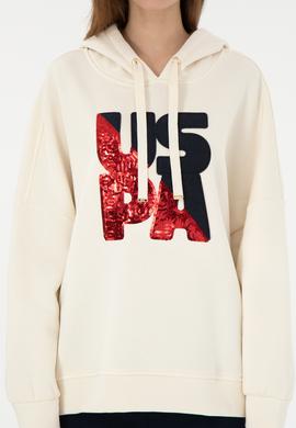 Kadın Krem Kapüşonlu Sweatshirt - 50292353012