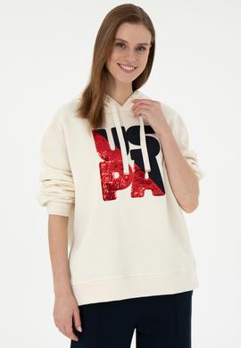 Kadın Krem Kapüşonlu Sweatshirt - 50292353012