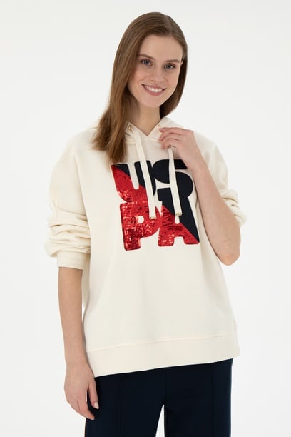 Kadın Krem Kapüşonlu Sweatshirt