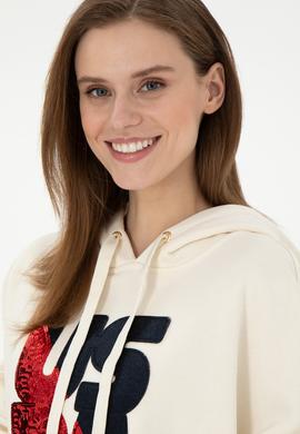 Kadın Krem Kapüşonlu Sweatshirt - 50292353012