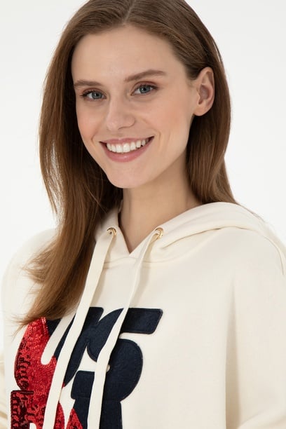 Kadın Krem Kapüşonlu Sweatshirt