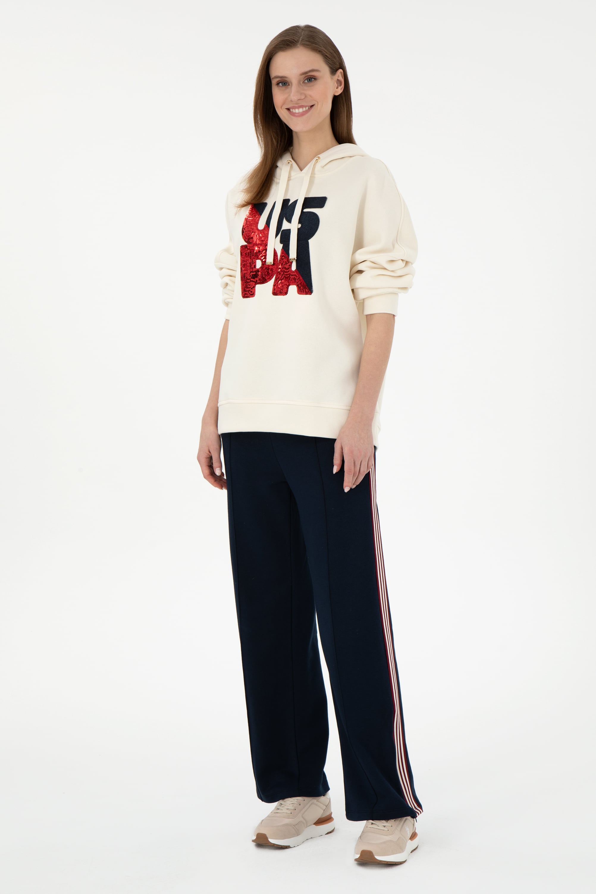 Kadın Krem Kapüşonlu Sweatshirt