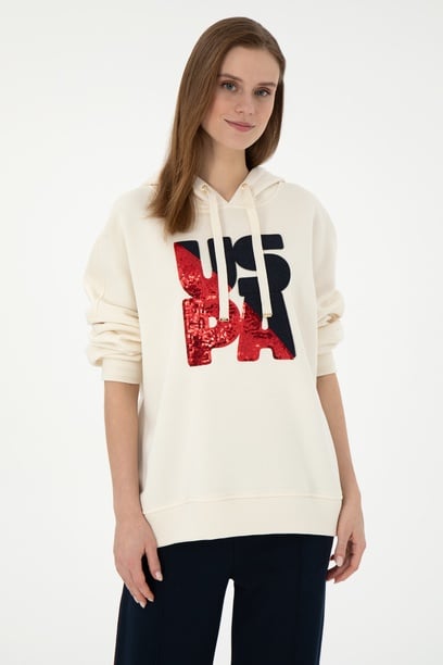 Kadın Krem Kapüşonlu Sweatshirt