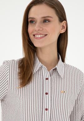 Kadın Bordo Uzun Kollu Çizgili Gömlek - 50297106020