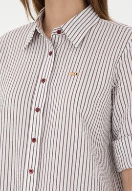 Kadın Bordo Uzun Kollu Çizgili Gömlek - 50297106020