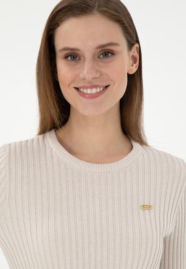 Kadın Krem Bisiklet Yaka Kazak - 50297099014