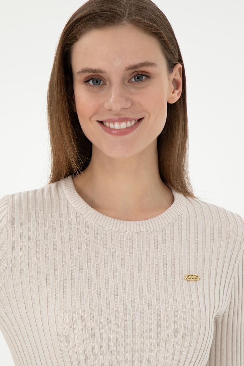 Kadın Krem Bisiklet Yaka Kazak - 50297099014