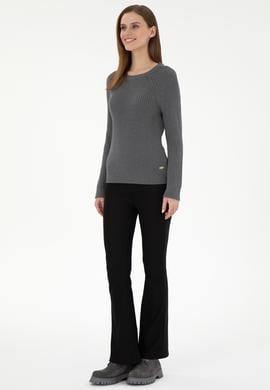 Kadın Gri Melanj Bisiklet Yaka Kazak - 50297095045